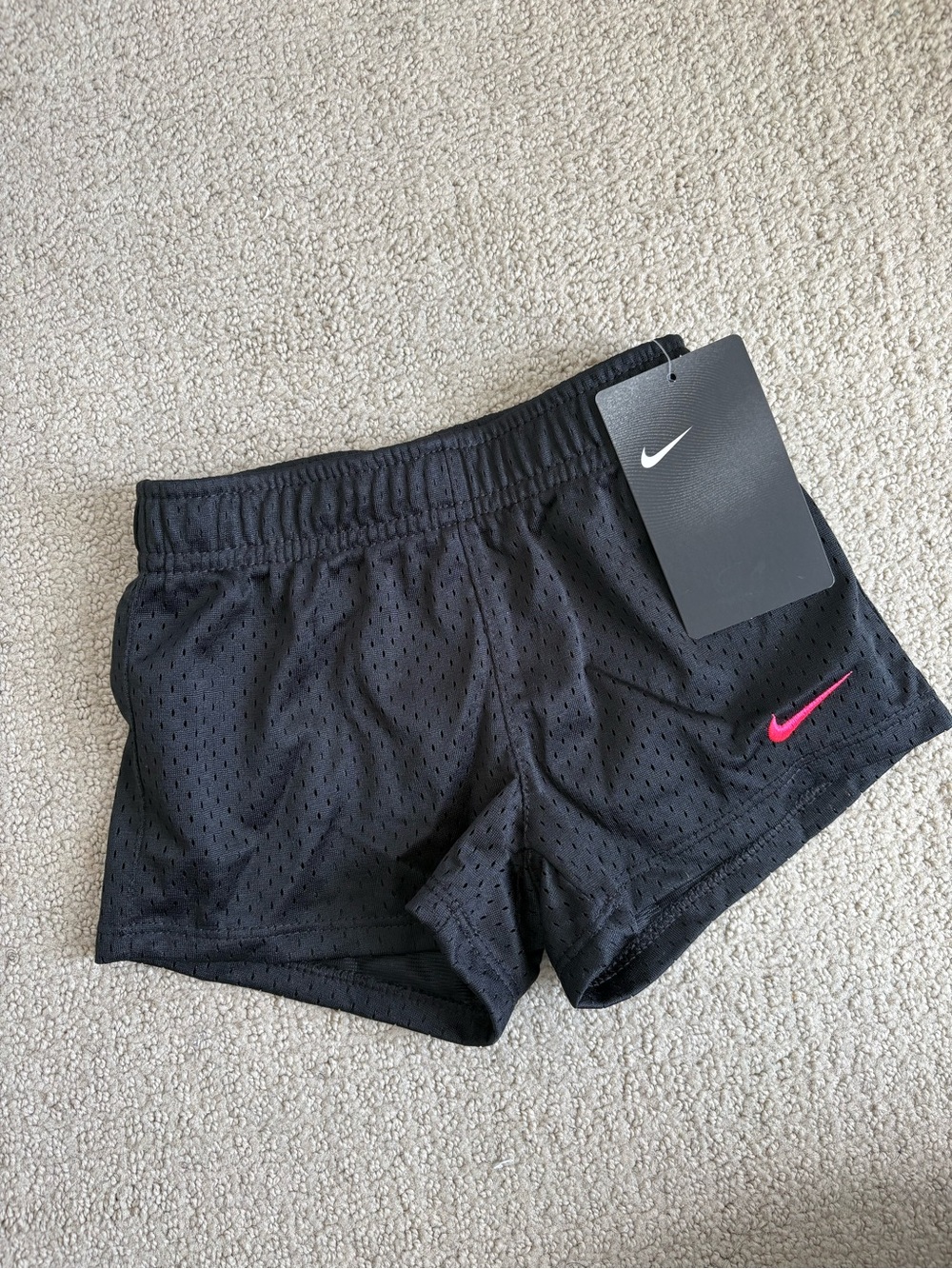 NWT Nike Toddler Black Mesh Athletic Shorts with Pink Swoosh size 2T